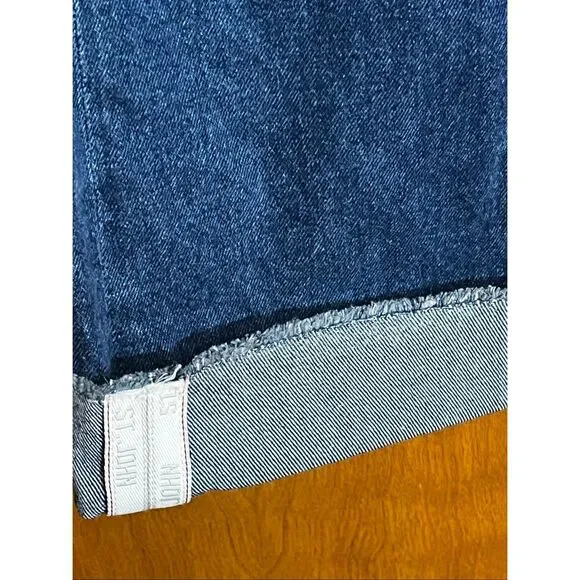 St. John Dark Wash Straight Wide Leg Raw Hem Salvaged Jeans Sz 14